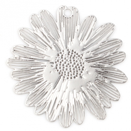 Bild von Kupfer Filigran Stempel Verzierung Charms Blumen Silberfarbe 21mm x 20mm, 20 Stück