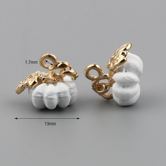 Picture of Zinc Based Alloy & Acrylic Charms Pumpkin Gold Plated White 13mm x 11mm, 5 PCs