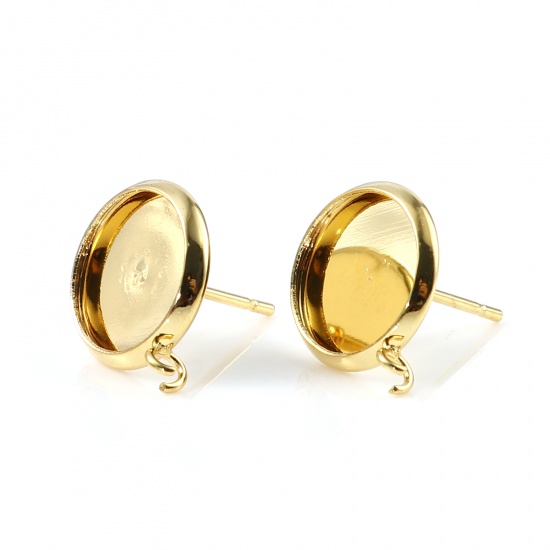 Bild von 304 Edelstahl Ohrring Ohrstecker Rund Vergoldet M/Öse (für 10mm) 15mm x 12mm, Drahtstärke: (21 gauge), 6 Stück
