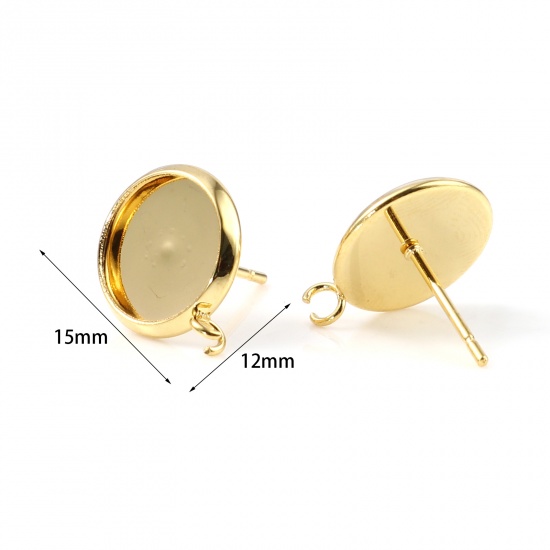 Bild von 304 Edelstahl Ohrring Ohrstecker Rund Vergoldet M/Öse (für 10mm) 15mm x 12mm, Drahtstärke: (21 gauge), 6 Stück