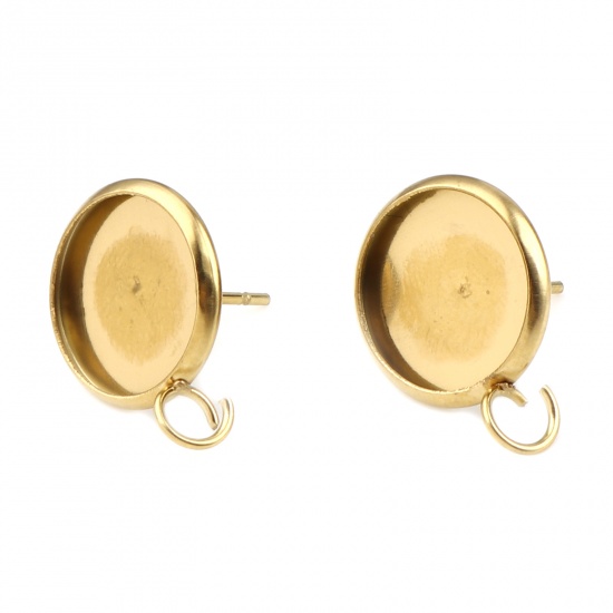 Bild von 304 Edelstahl Ohrring Ohrstecker Rund Vergoldet M/Öse (für 12mm) 18mm x 14mm, Drahtstärke: (21 gauge), 6 Stück