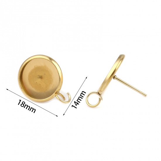 Bild von 304 Edelstahl Ohrring Ohrstecker Rund Vergoldet M/Öse (für 12mm) 18mm x 14mm, Drahtstärke: (21 gauge), 6 Stück