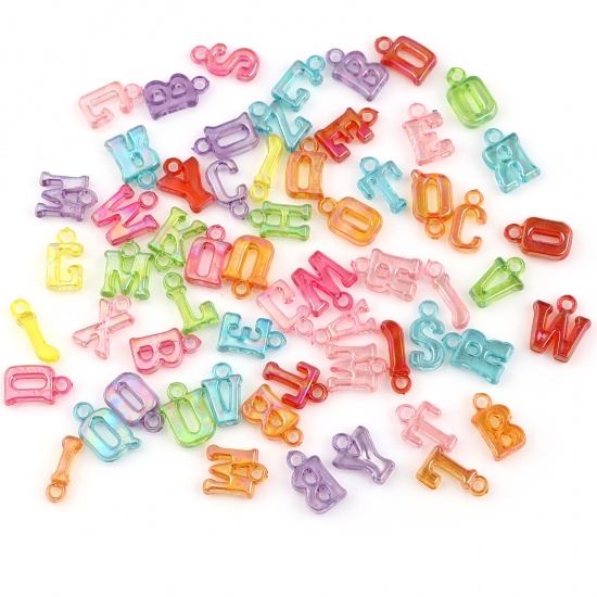 Picture of Plastic Charms Capital Alphabet/ Letter At Random Color AB Color 14mm x 11mm - 14mm x 4mm, 1 Packet ( 100 PCs/Packet)