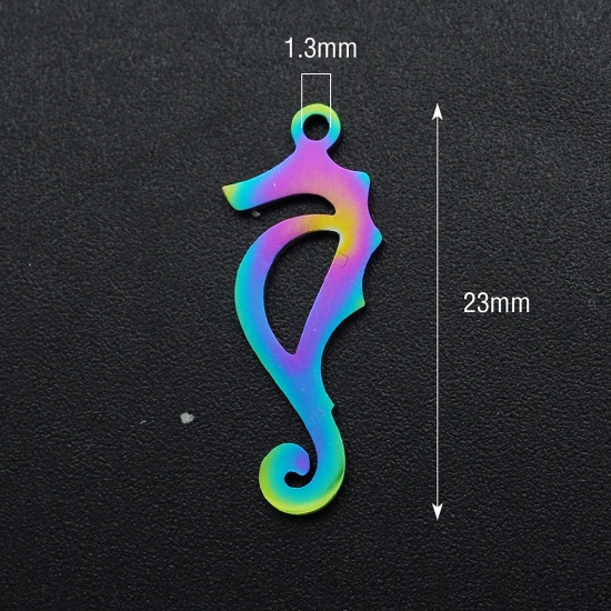 Picture of Stainless Steel Ocean Jewelry Charms Seahorse Animal Multicolor 23mm x 9mm, 1 Piece