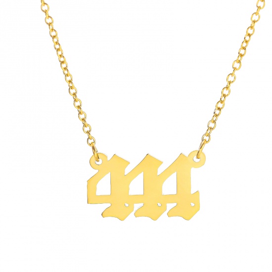 Picture of 316 Stainless Steel Link Cable Chain Findings Necklace Gold Plated Number Message " 444 " 40cm(15 6/8") long, 1 Piece
