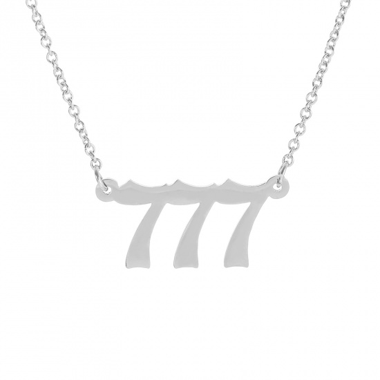 Picture of 316 Stainless Steel Link Cable Chain Findings Necklace Silver Tone Number Message " 777 " 40cm(15 6/8") long, 1 Piece