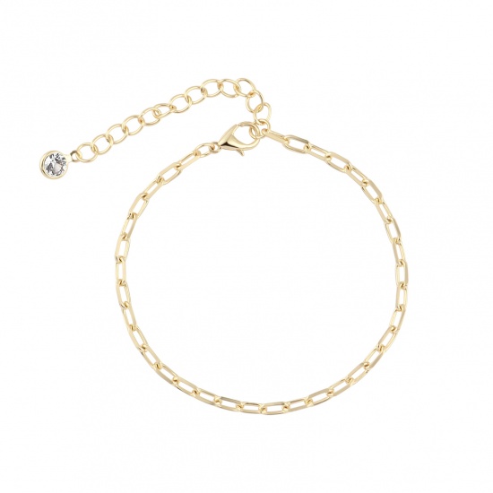 Picture of Brass & Cubic Zirconia Bracelets Real Gold Plated Paper Clip Clear Cubic Zirconia 19.8cm(7 6/8") long, 1 Piece