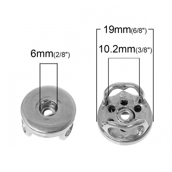 Image de Perles Plates pour Bouton Pression 18mm/20mm Forme Rond Argent Mat 19mm Dia, Taille de Trous: 6mm, 2 Pcs