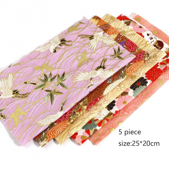 Picture of Pure Cotton Fabric Mixed Color Crane Flower 25cm x 20cm, 1 Set ( 5 PCs/Set)