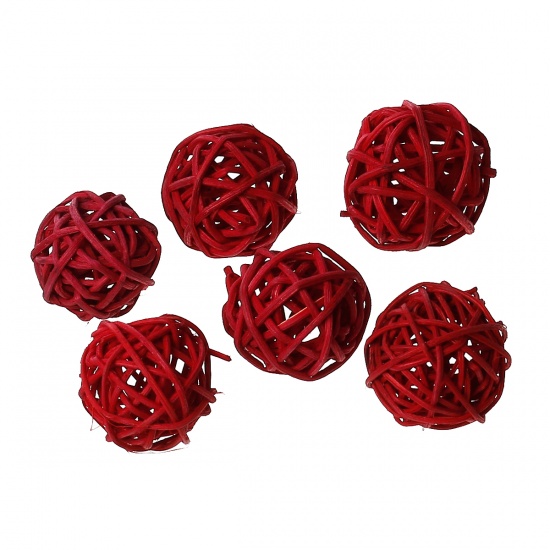 Picture of Christmas Rattan Ball Home Decoration DIY Craft Red 30mm(1 1/8") Dia., 10 PCs