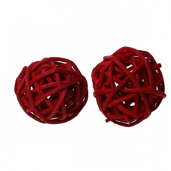 Picture of Christmas Rattan Ball Home Decoration DIY Craft Red 30mm(1 1/8") Dia., 10 PCs