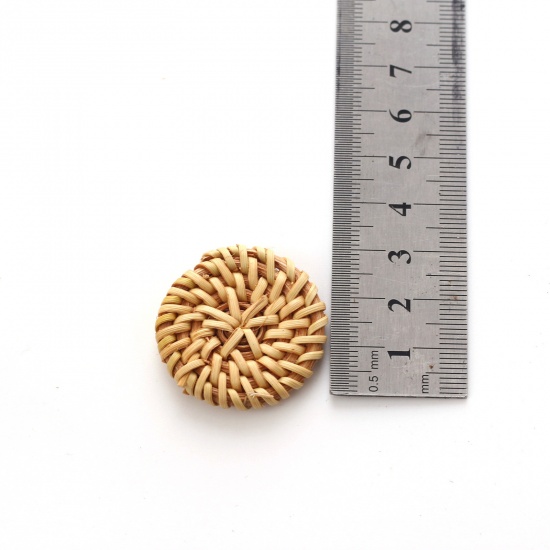 Picture of Rattan Earring Accessories Beige Round Woven 30mm, 10 PCs