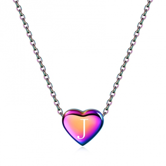 Picture of 304 Stainless Steel Necklace Multicolor Heart Message " J " 35cm(13 6/8") long, 1 Piece