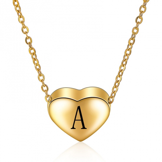 Picture of 304 Stainless Steel Necklace Gold Plated Heart Message " A " 45cm(17 6/8") long, 1 Piece