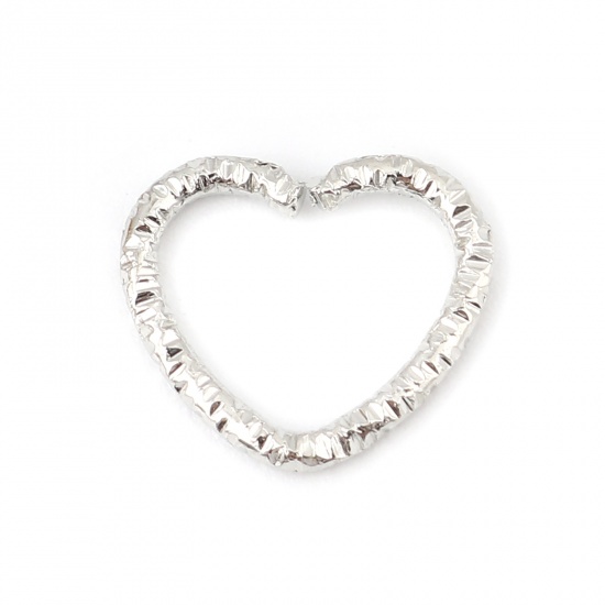Picture of 1.6mm Iron Based Alloy Open Jump Rings Findings Heart Silver Tone 14mm x 12mm, 100 PCs