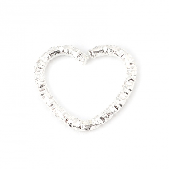 Picture of 1.6mm Iron Based Alloy Open Jump Rings Findings Heart Silver Plated 14mm x 12mm, 100 PCs