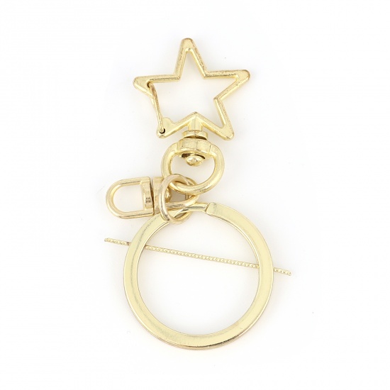 Picture of Zinc Based Alloy Keychain & Keyring Light Golden Circle Ring Pentagram Star 6.8cm, 10 Sets ( 3 PCs/Set)