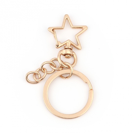 Picture of Zinc Based Alloy Keychain & Keyring KC Gold Plated Circle Ring Pentagram Star 6.8cm, 10 Sets ( 3 PCs/Set)