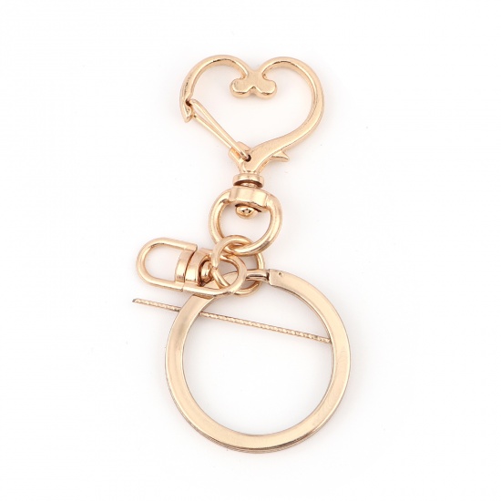 Picture of Zinc Based Alloy Keychain & Keyring KC Gold Plated Circle Ring Heart 6.8cm, 10 Sets ( 3 PCs/Set)