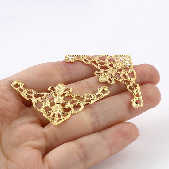 Picture of Iron Based Alloy Embellishments Triangle Gold Plated Filigree Filigree Stamping 48mm x 26mm, 50 PCs