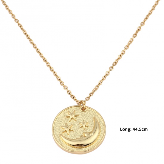 Picture of Stainless Steel Galaxy Link Cable Chain Findings Necklace Gold Plated Round Moon Face 44.5cm(17 4/8") long, 1 Piece
