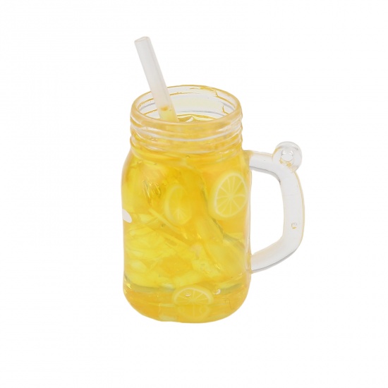 Picture of Resin Pendants Lemon Beverages Yellow 39mm x 28mm, 2 PCs