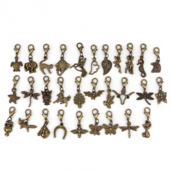 Picture of Zinc Based Alloy Knitting Stitch Markers Bird Animal Antique Bronze Leaf 38mm x 9mm - 27mm x 9mm, 1 Packet ( 30 PCs/Set)