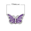 Picture of Spacer Beads Butterfly Purple Silver Plated Enamel About 17mm x 10mm, 5 PCs