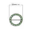 Image de Perles Passant en Alliage de Zinc Forme Rond Argent Mat Creux avec Strass Vert 22mm Dia., Trou: env. 14.6mm x6.6mm (Codon Compatible: 14mm x6mm), 2 Pcs