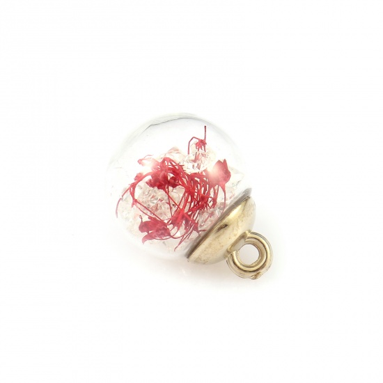 Immagine di Vetro & Fiore Reale Secchi Charms Tondo Rosso Trasparente Trasparente Strass 21mm x 16mm, 5 Pz