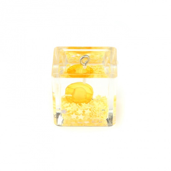 Picture of Resin Charms Square Pentagram Star Yellow Sequins 24mm x 23mm, 2 PCs
