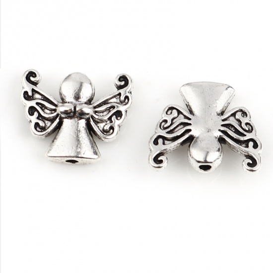 Picture of Zinc Based Alloy Religious Spacer Beads Angel Antique Silver Color About 18mm x 15mm, Hole: Approx 1.8mm, 10 PCs