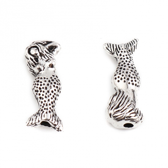 Picture of Zinc Based Alloy Spacer Beads Mermaid Antique Silver Color About 20mm x 8mm, Hole: Approx 1.9mm, 10 PCs