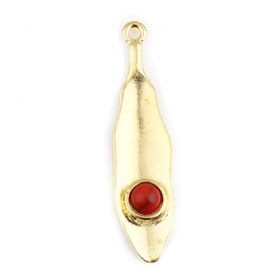 Picture of Zinc Based Alloy & Acrylic Pendants Feather Gold Plated Red 39mm x 10mm, 10 PCs
