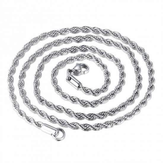 Picture of Stainless Steel Braided Rope Chain Necklace Silver Tone 46cm(18 1/8") long, 1 Piece