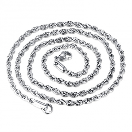 Picture of Stainless Steel Braided Rope Chain Necklace Silver Tone 61cm(24") long, 1 Piece