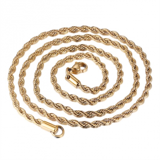 Picture of Stainless Steel Braided Rope Chain Necklace Gold Plated 51cm(20 1/8") long, 1 Piece