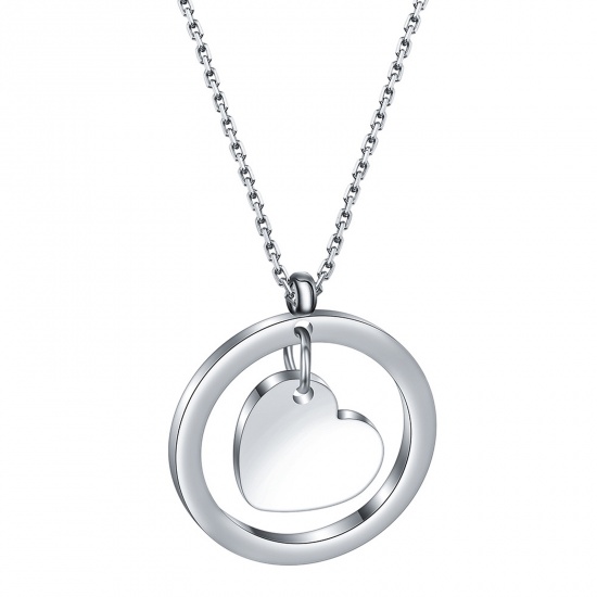 Picture of Stainless Steel Necklace Silver Tone Round Heart 40cm(15 6/8") long, 1 Piece