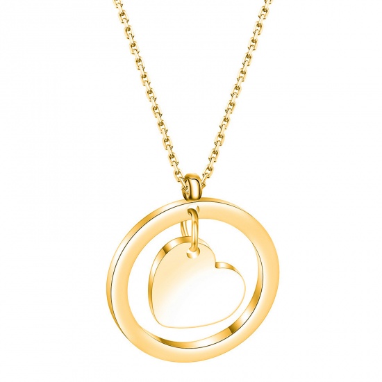 Picture of Stainless Steel Necklace Gold Plated Round Heart 40cm(15 6/8") long, 1 Piece