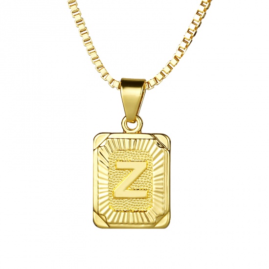 Bild von 24K Echtgold plattiert Kupfer Rechteck Anfangsbuchstabe/ Großbuchstabe Message " Z " Anhänger Halskette 55,5cm - 55cm lang, 1 Strang