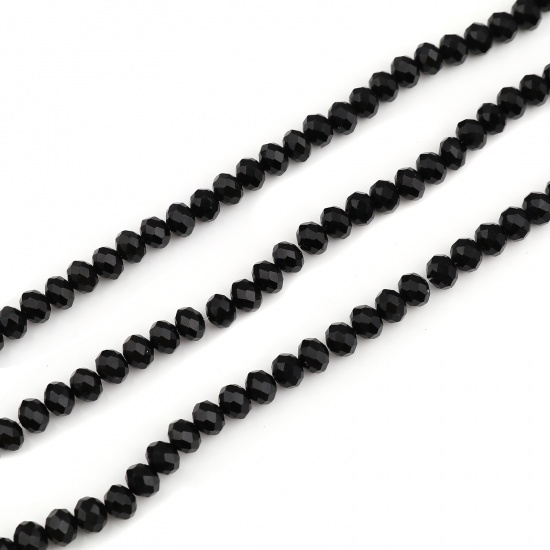 Picture of Glass Beads Round Black Faceted About 4mm Dia, Hole: Approx 0.8mm, 48cm(18 7/8") long, 5 Strands (Approx 138 PCs/Strand)