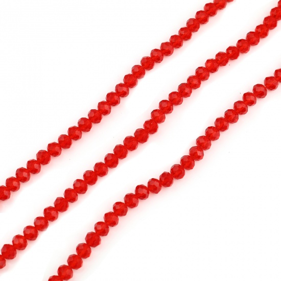 Picture of Glass Beads Round Red Faceted About 4mm Dia, Hole: Approx 0.8mm, 48cm(18 7/8") long, 5 Strands (Approx 138 PCs/Strand)