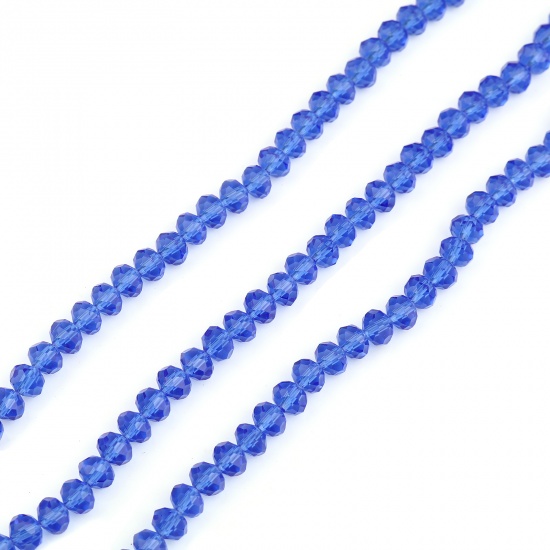 Picture of Glass Beads Round Royal Blue Faceted About 4mm Dia, Hole: Approx 0.8mm, 48cm(18 7/8") long, 5 Strands (Approx 138 PCs/Strand)