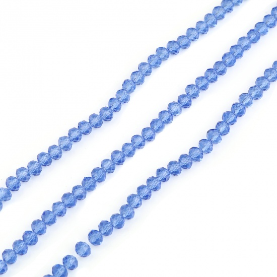 Picture of Glass Beads Round Blue Faceted About 4mm Dia, Hole: Approx 0.8mm, 48cm(18 7/8") long, 5 Strands (Approx 138 PCs/Strand)