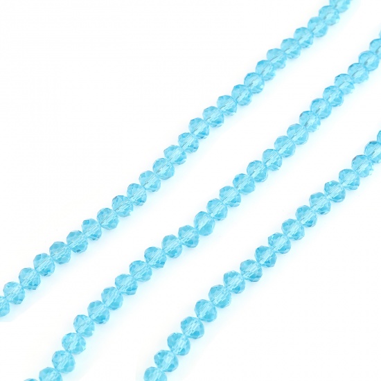 Picture of Glass Beads Round Lake Blue Faceted About 4mm Dia, Hole: Approx 0.8mm, 48cm(18 7/8") long, 5 Strands (Approx 138 PCs/Strand)