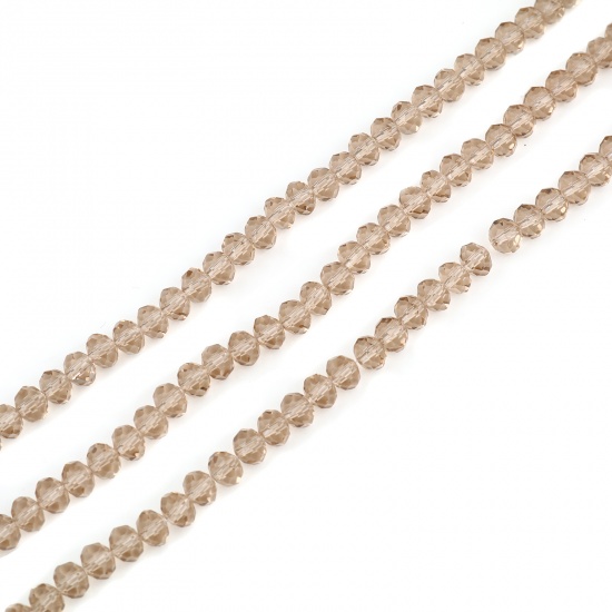 Picture of Glass Beads Round Champagne Gold Faceted About 4mm Dia, Hole: Approx 0.8mm, 48cm(18 7/8") long, 5 Strands (Approx 138 PCs/Strand)