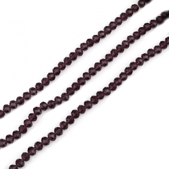 Picture of Glass Beads Round Dark Purple Faceted About 4mm Dia, Hole: Approx 0.8mm, 48cm(18 7/8") long, 5 Strands (Approx 138 PCs/Strand)