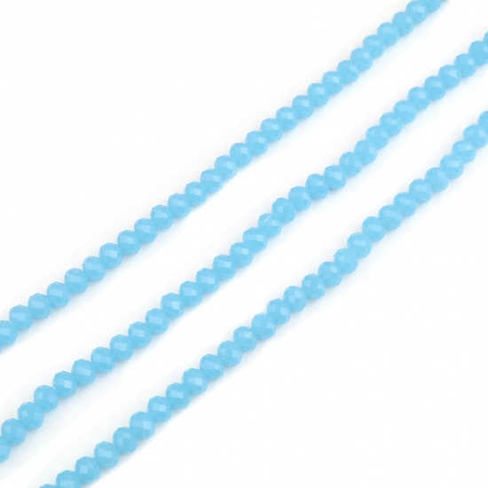 Picture of Glass Beads Round Skyblue Faceted About 4mm Dia, Hole: Approx 0.8mm, 48cm(18 7/8") long, 5 Strands (Approx 138 PCs/Strand)