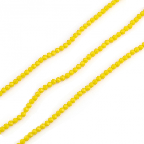 Picture of Glass Beads Round Yellow Faceted About 4mm Dia, Hole: Approx 0.8mm, 48cm(18 7/8") long, 5 Strands (Approx 138 PCs/Strand)