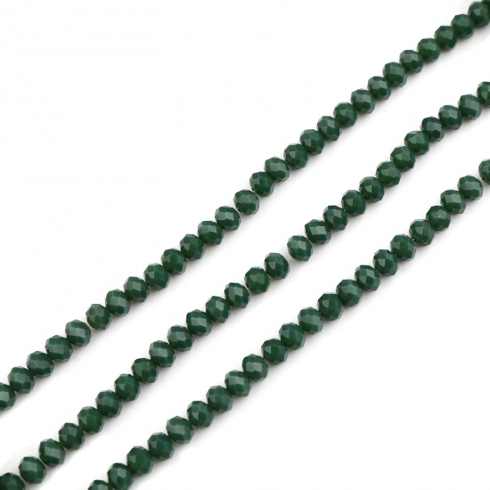 Picture of Glass Beads Round Dark Green Faceted About 4mm Dia, Hole: Approx 0.8mm, 48cm(18 7/8") long, 5 Strands (Approx 138 PCs/Strand)